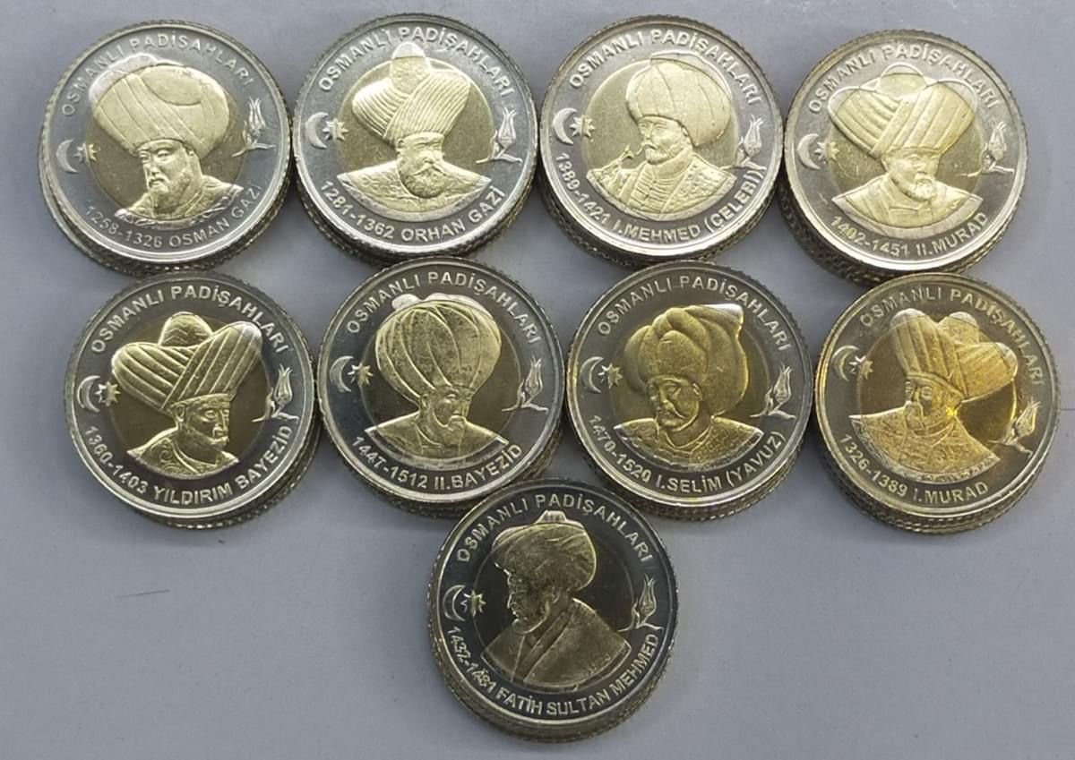 9 FARKLI PADİŞAHLAR SETİ ÇİL BİMETAL 1 LİRA