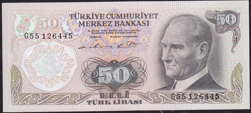 6.Emisyon 1.Tertip 50 Lira G55 126445 Çilaltı