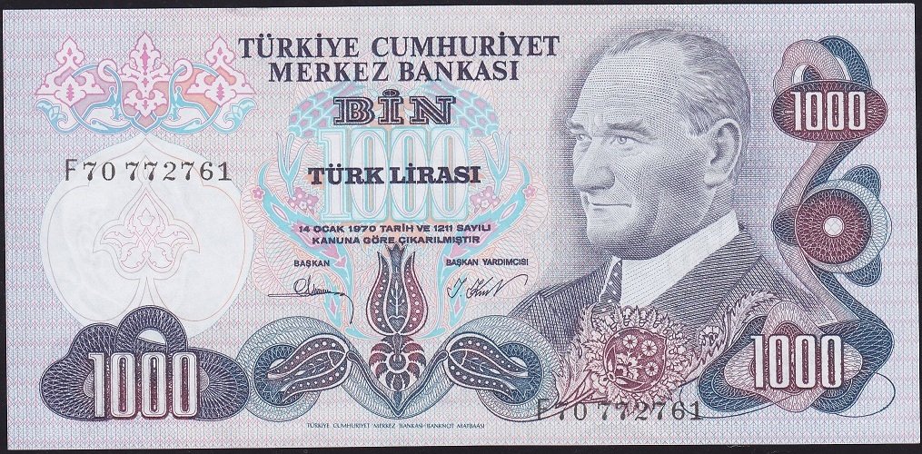 6.Emisyon 3.Tertip 1000 Lira F70 772761 Ççt +