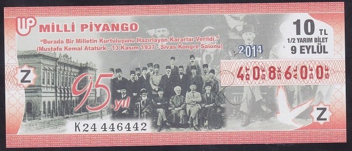 2014 9 EYLÜL YARIM BİLET - Z SERİSİ ( SİVAS KONGRESİ)