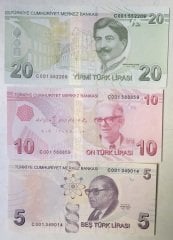 9.EMİSYON 5 - 10 -20 LİRA C001 SET ÇİL