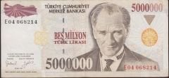 7.Emisyon 5 000 000 Lira E04 068214 Çok Temiz+