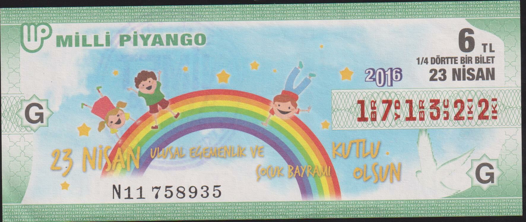 2016 23 Nisan Çeyrek Bilet - G Serisi