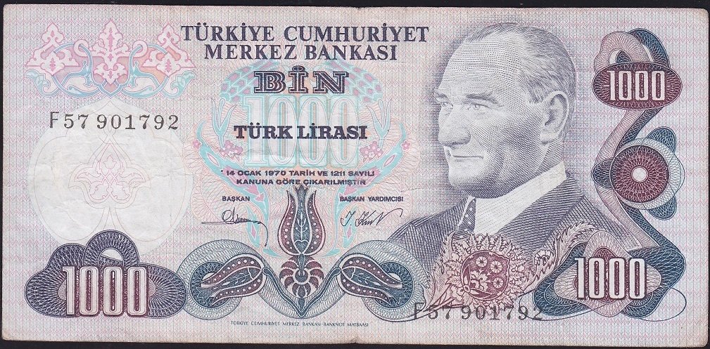 6.Emisyon 3.Tertip 1000 Lira F57 901792 Çok Temiz