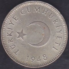 1948 YILI 1 LİRA GÜMÜŞ ÇİLALTI ÇİL eski para mezat