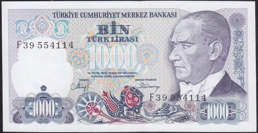 7.EMİSYON 2.TERTİP 1000 LİRA F39 554114 ÇİLALTI eski paralar nereye satılır