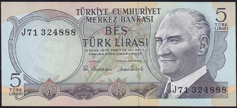 6.Emisyon 2.Tertip 5 Lira J71 324888 Çilaltı Çil