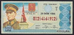 1986 29 EKİM TAM BİLET T SERİSİ