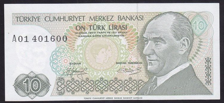 7.EMİSYON 1.TERTİP 10 LİRA A01 401600 ÇİL KAYIK BASKI