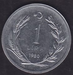 1980 Yılı 1 Lira Çilaltı Çil Ters