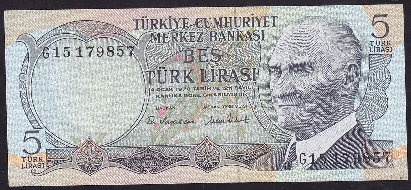 6.Emisyon 2.Tertip 5 Lira G15 179857 Çilaltı