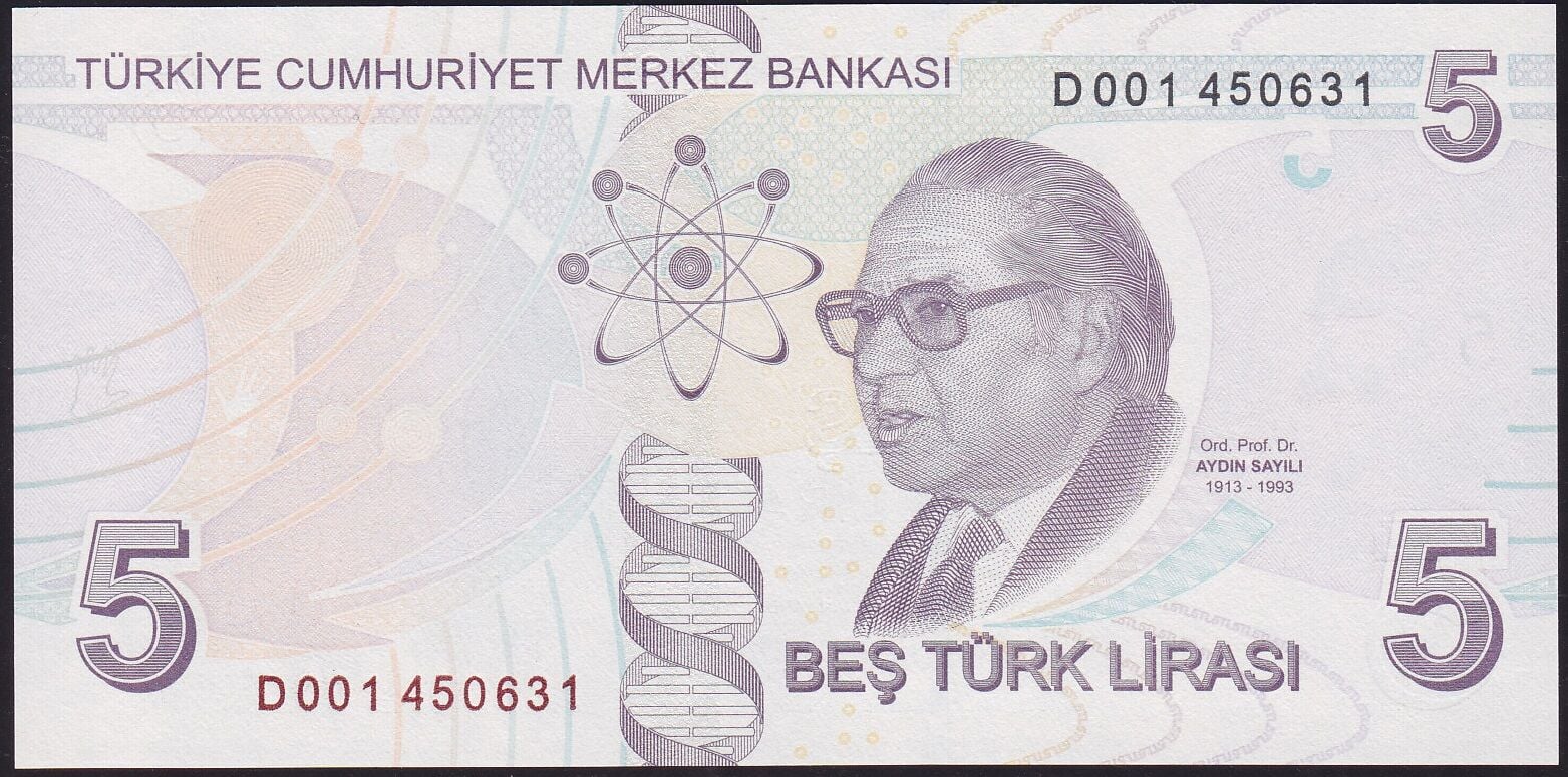 9.Emisyon 4.Tertip 5 Lira D001 450631 Çil
