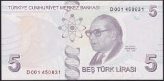 9.Emisyon 4.Tertip 5 Lira D001 450631 Çil