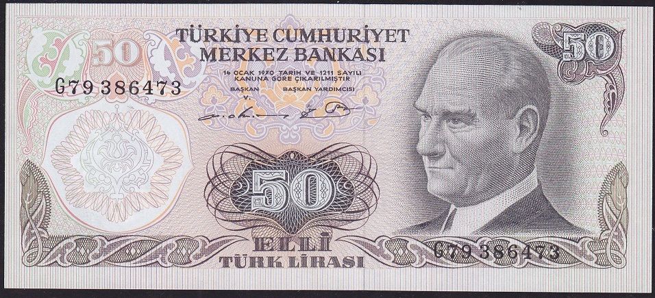 6.Emisyon 1.Tertip 50 Lira G79 386473 Çil