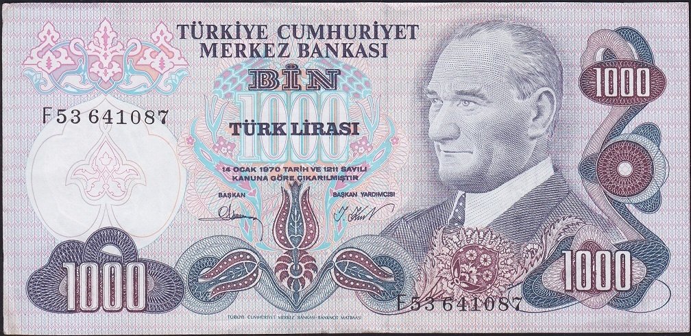 6.Emisyon 3.Tertip 1000 Lira F53 641087 Ççt Çilaltı