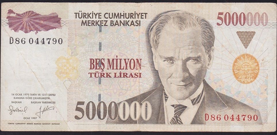 7.Emisyon 5 000 000 Lira D86 044790 Çok Temiz