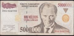 7.Emisyon 5 000 000 Lira D86 044790 Çok Temiz