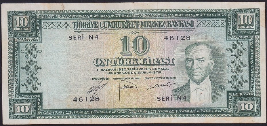 5.Emisyon 2.Tertip 10 Lira N4 46128 Çok Temiz +