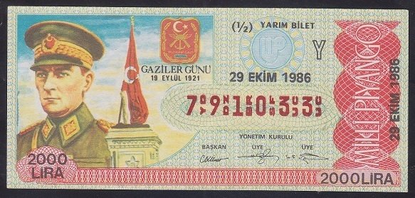 1986 29 EKİM YARIM BİLET Y SERİSİ