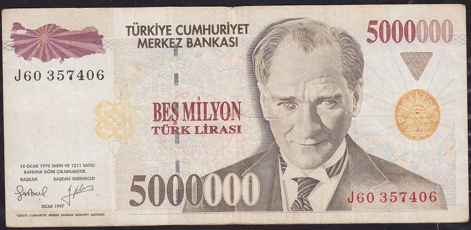 7.Emisyon 5 000 000 Lira J60 357406 Çok Temiz