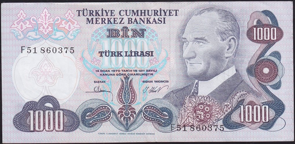 6.Emisyon 3.Tertip 1000 Lira F51 860375 Ççt +