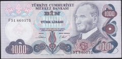 6.Emisyon 3.Tertip 1000 Lira F51 860375 Ççt +