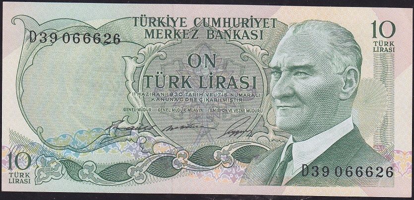 6.Emisyon 1.Tertip 10 Lira D39 066626 Çilaltı Çil