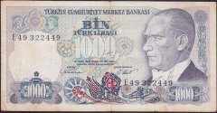 7.EMİSYON 1.TERTİP 1000 LİRA E49 322449 TEMİZ