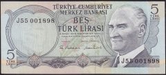 6.Emisyon 2.Tertip 5 Lira J55 001898 Ççt Çilaltı