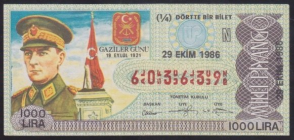 1986 29 EKİM ÇEYREK BİLET N SERİSİ
