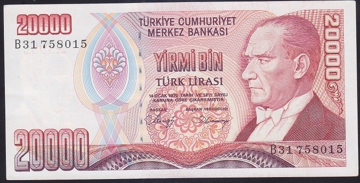 7.EMİSYON 1.TERTİP 20000 LİRA B31 758015 ÇİLALTI