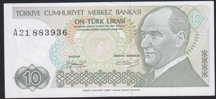 7.EMİSYON 1.TERTİP 10 LİRA A21 883936 ÇÇT +