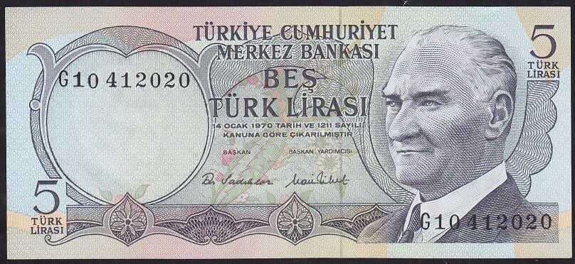 6.Emisyon 2.Tertip 5 Lira G10 412020 Çil