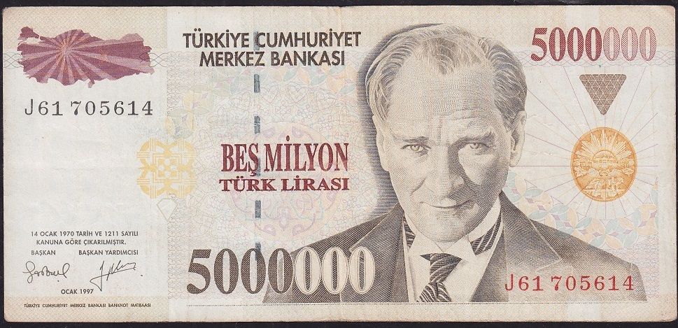 7.Emisyon 5 000 000 Lira J61 705614 Çok Temiz