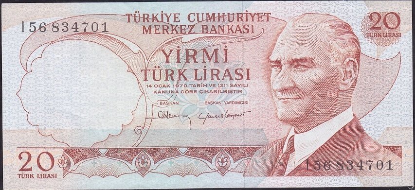 6.Emisyon 4.Tertip 20 Lira I56 834701 Çok Çok Temiz +
