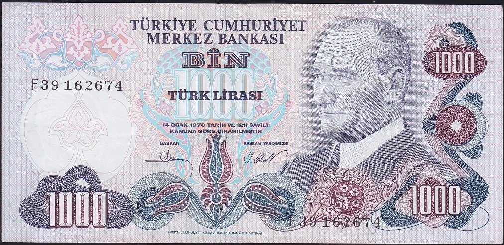 6.Emisyon 3.Tertip 1000 Lira F39 162674 Ççt Çilaltı