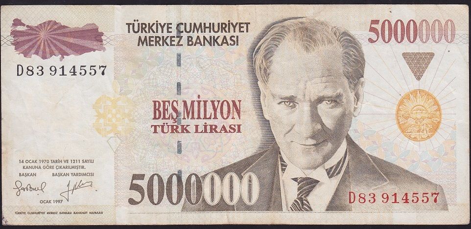 7.Emisyon 5 000 000 Lira D83 914557 Çok Temiz+