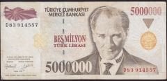 7.Emisyon 5 000 000 Lira D83 914557 Çok Temiz+