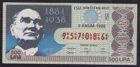 1986 9 KASIM ÇEYREK BİLET N SERİSİ