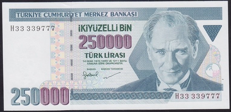 7.EMİSYON 3.TERTİP 250000 LİRA H33 339777 ÇİL GÜZEL NUMARA