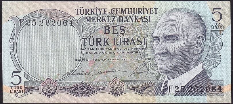 6.Emisyon 1.Tertip 5 Lira F25 262064 Çok Çok Temiz+