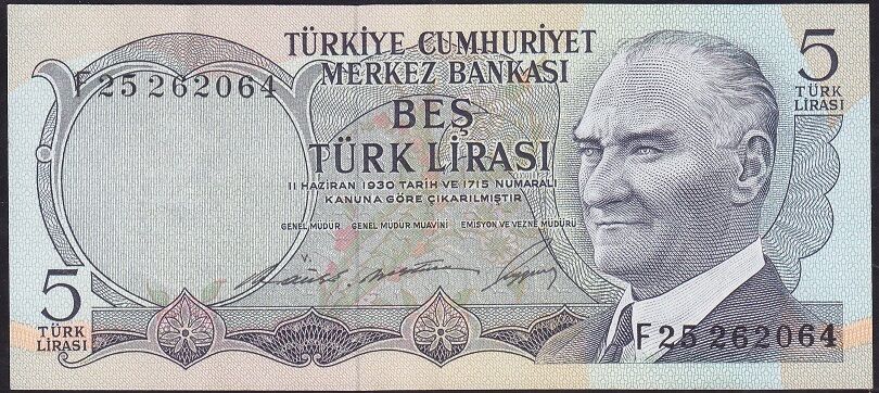 6.Emisyon 1.Tertip 5 Lira F25 262064 Çok Çok Temiz+