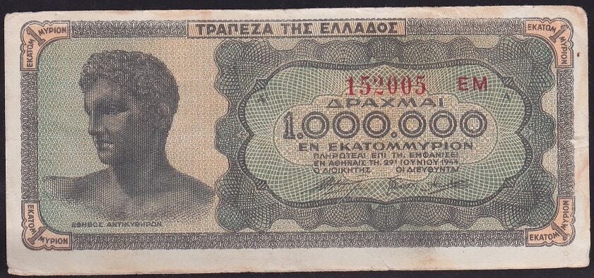 Yunanistan 1000000 Drahmi 1944 Temiz+
