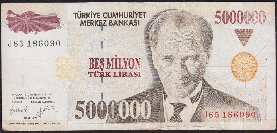 7.Emisyon 5 000 000 Lira J65 186090 Çok Temiz
