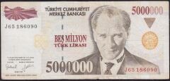 7.Emisyon 5 000 000 Lira J65 186090 Çok Temiz