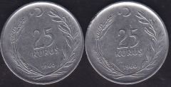 1960 Yılı 25 Kuruş (Ters Düz Takım)