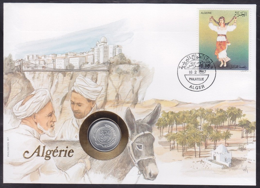 Cezayir Dinar 1977 Pullu Zarf İle Birlikte Set