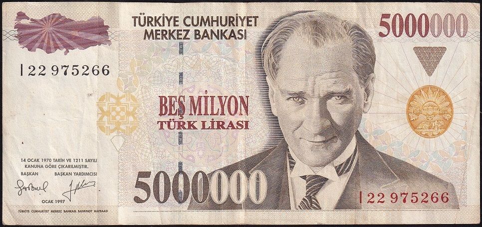 7.Emisyon 5 000 000 Lira I22 975266 Çok Temiz+