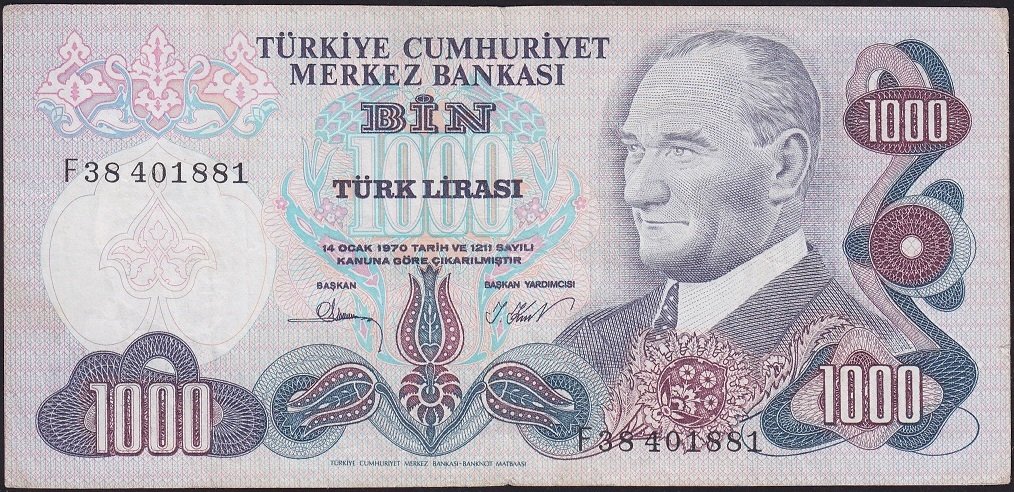 6.Emisyon 3.Tertip 1000 Lira F38 401881 Çok Temiz
