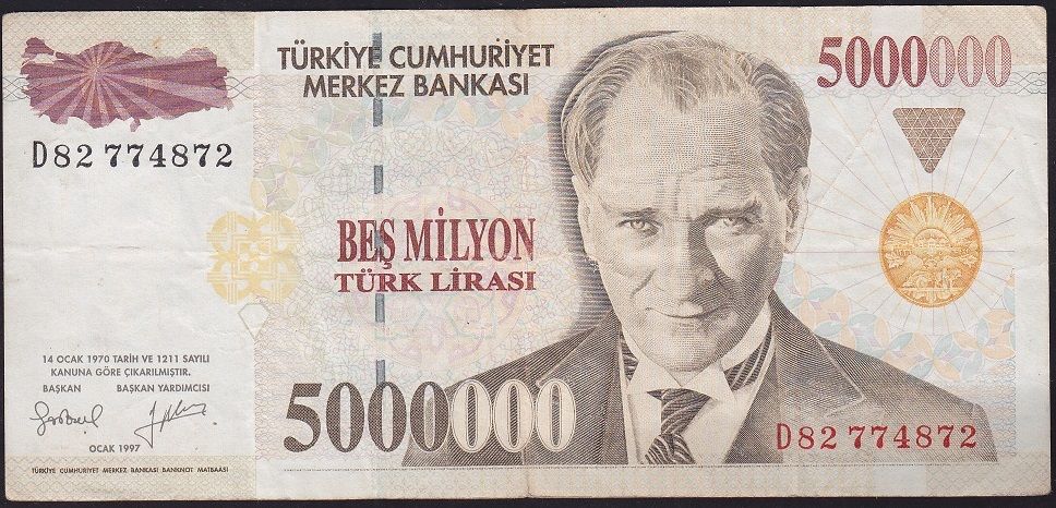 7.Emisyon 5 000 000 Lira D82 774872 Çok Temiz